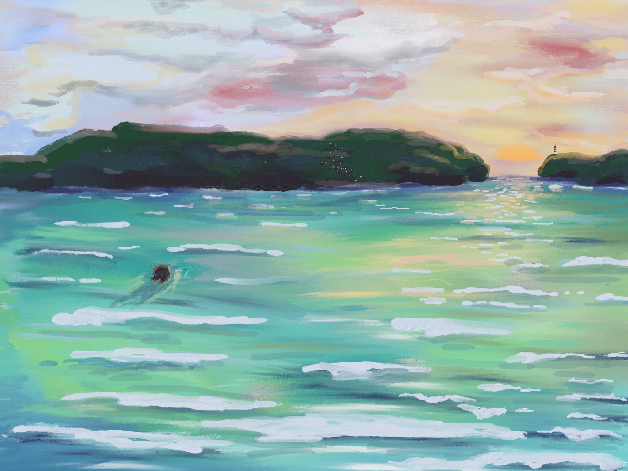 Woman swimming in a bay